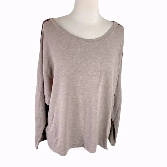 Threads4thought S Tan‎ sweatshirt w/racer stripes - Picture 3 of 7